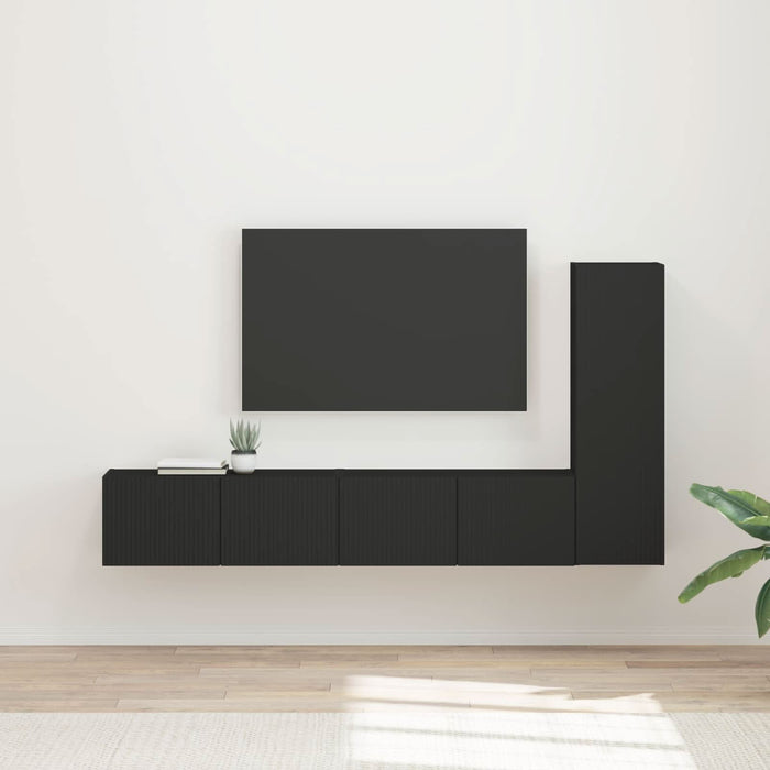 Set comodă TV Pe perete 2 pcs Negru Lemn compozit - WALTI WALTI