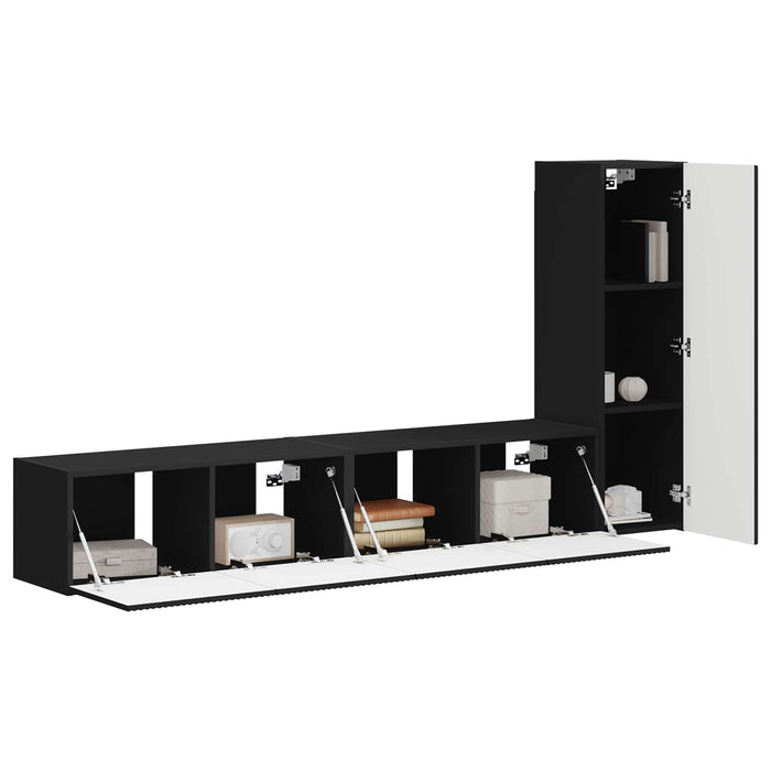 Set comodă TV Pe perete 2 pcs Negru Lemn compozit - WALTI WALTI