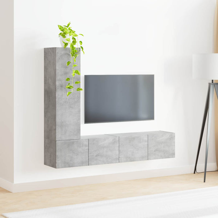 Set comodă TV Pe perete 2 pcs Gri din beton Lemn compozit - WALTI WALTI