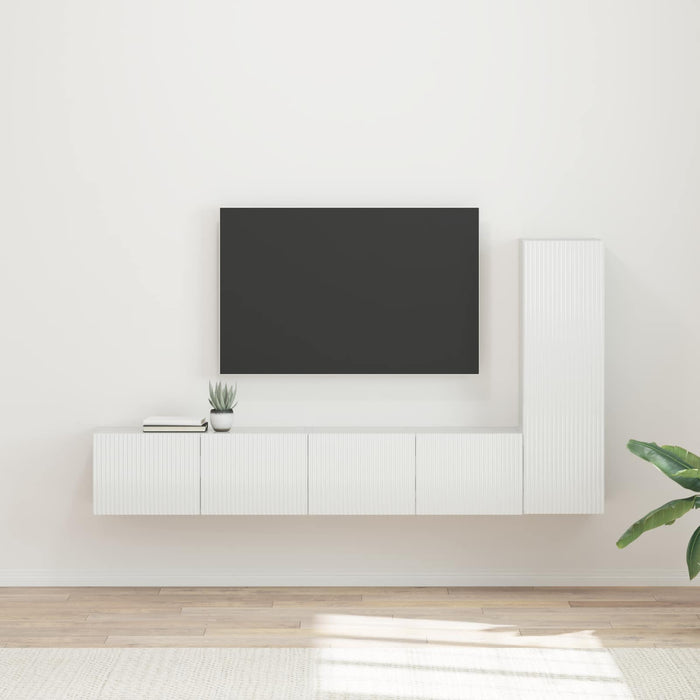 Set comodă TV Pe perete 2 pcs Alb lucios Lemn compozit - WALTI WALTI