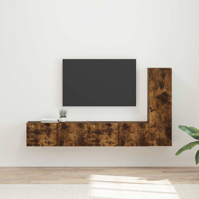 Set comodă TV Pe perete 2 pcs Stejar fumuriu Lemn compozit - WALTI WALTI