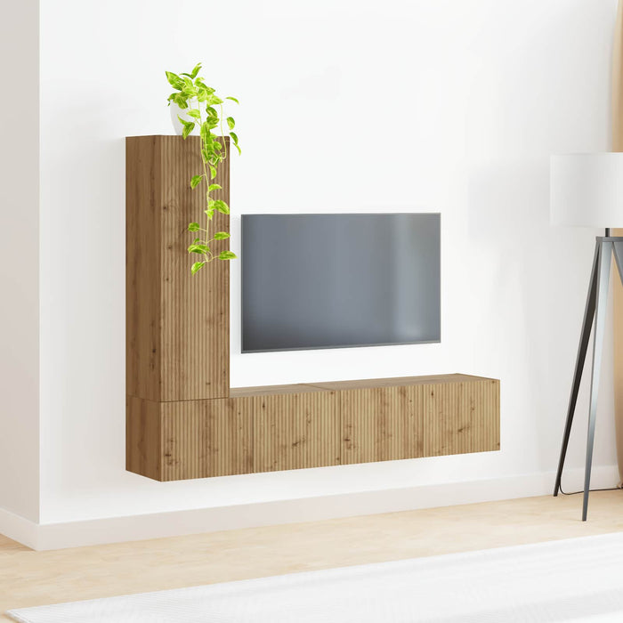 Set comodă TV Pe perete 2 pcs Stejar Artizanal Lemn compozit - WALTI WALTI