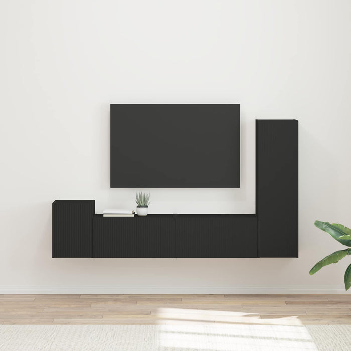 Set comodă TV Pe perete 4 pcs Negru Lemn compozit - WALTI WALTI