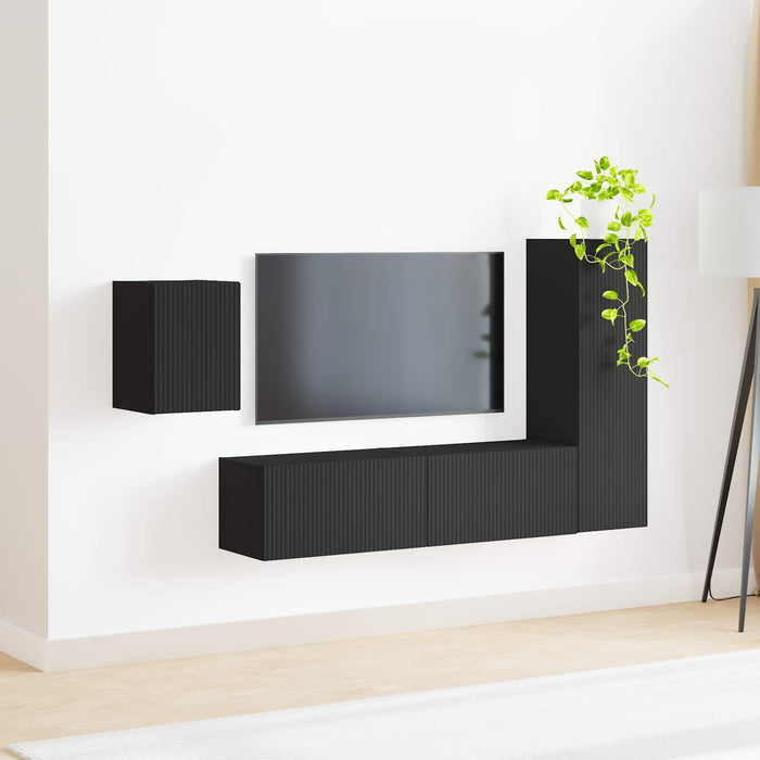 Set comodă TV Pe perete 4 pcs Negru Lemn compozit - WALTI WALTI