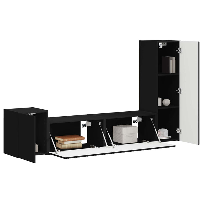 Set comodă TV Pe perete 4 pcs Negru Lemn compozit - WALTI WALTI