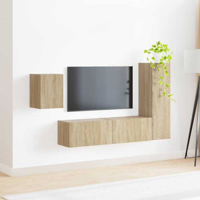 Set comodă TV Pe perete 4 pcs Stejar Sonoma Lemn compozit - WALTI WALTI