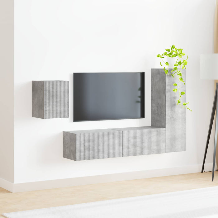 Set comodă TV Pe perete 4 pcs Gri din beton Lemn compozit - WALTI WALTI