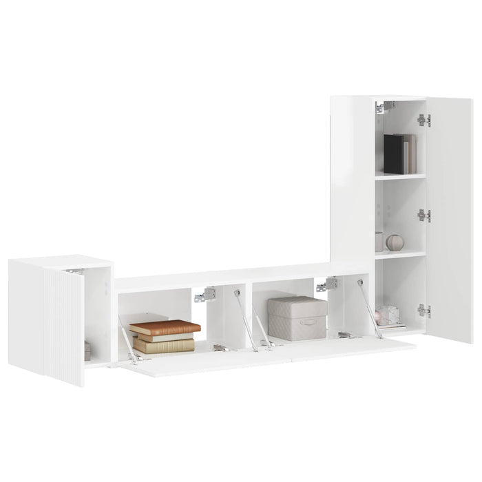 Set comodă TV Pe perete 4 pcs Alb lucios Lemn compozit - WALTI WALTI