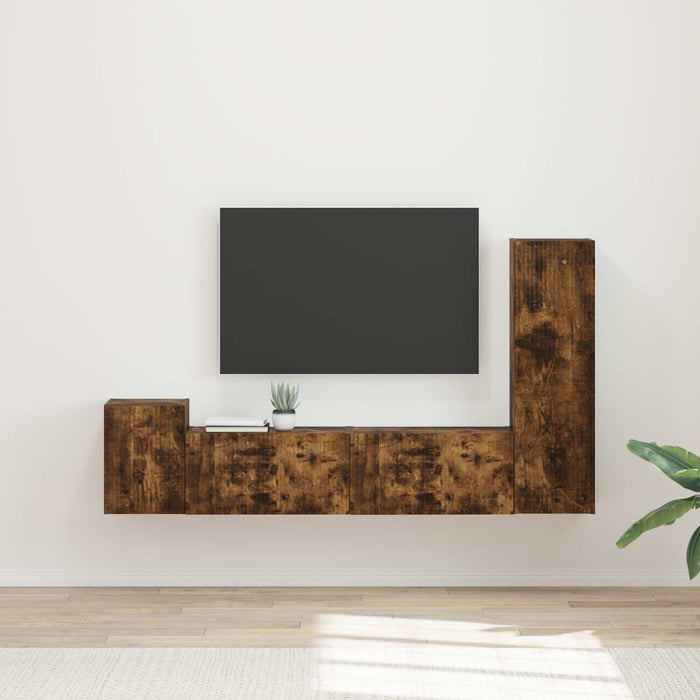 Set comodă TV Pe perete 4 pcs Stejar fumuriu Lemn compozit - WALTI WALTI