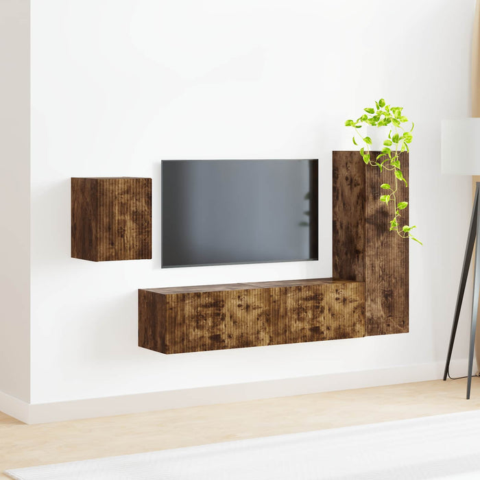 Set comodă TV Pe perete 4 pcs Stejar fumuriu Lemn compozit - WALTI WALTI