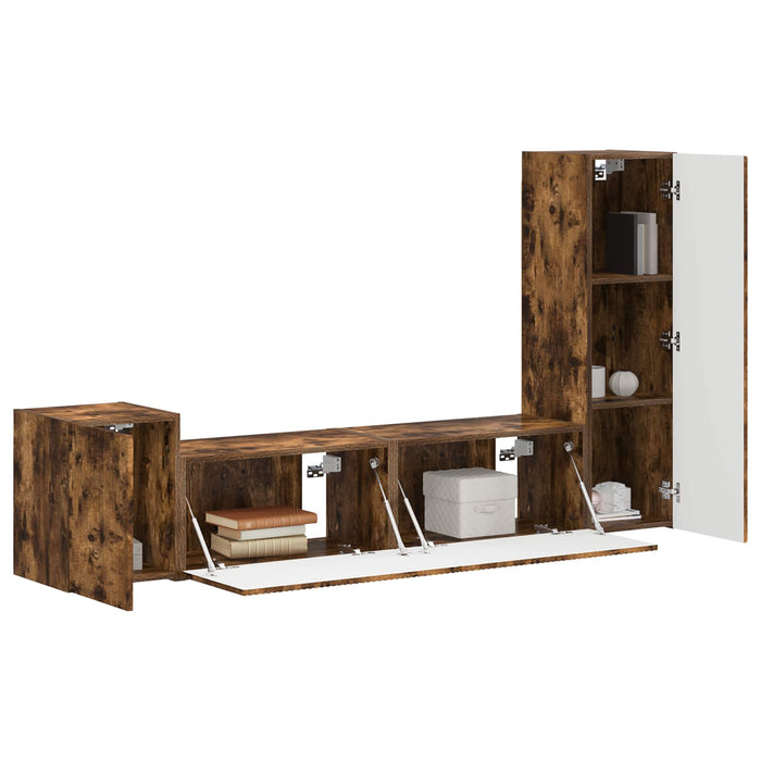 Set comodă TV Pe perete 4 pcs Stejar fumuriu Lemn compozit - WALTI WALTI