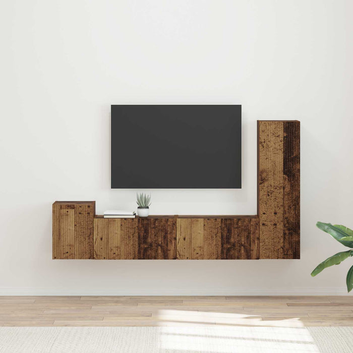 Set comodă TV Pe perete 4 pcs Lemn vechi Lemn compozit - WALTI WALTI