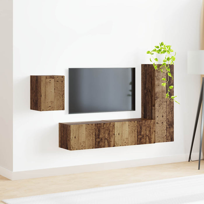 Set comodă TV Pe perete 4 pcs Lemn vechi Lemn compozit - WALTI WALTI