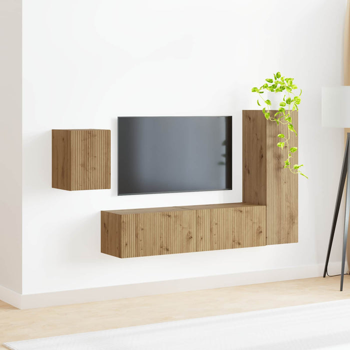 Set comodă TV Pe perete 4 pcs Stejar Artizanal Lemn compozit - WALTI WALTI