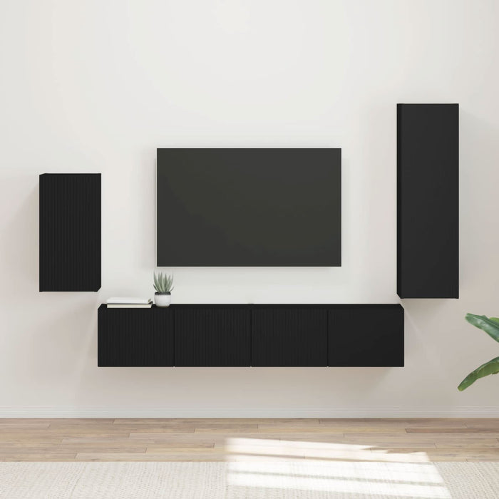 Set comodă TV Pe perete 3 pcs Negru Lemn compozit - WALTI WALTI