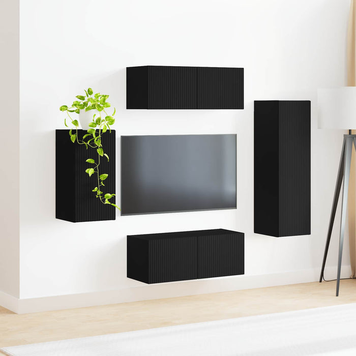 Set comodă TV Pe perete 3 pcs Negru Lemn compozit - WALTI WALTI
