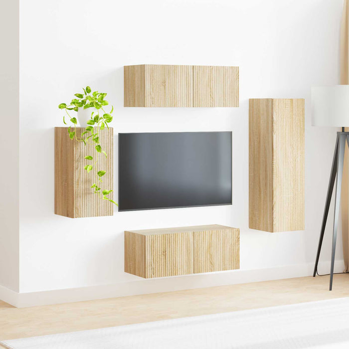 Set comodă TV Pe perete 3 pcs Stejar Sonoma Lemn compozit - WALTI WALTI
