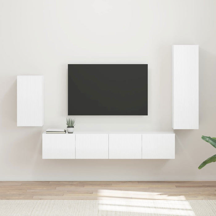 Set comodă TV Pe perete 3 pcs Alb lucios Lemn compozit - WALTI WALTI