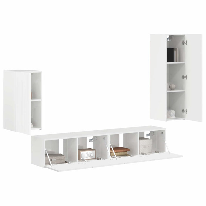Set comodă TV Pe perete 3 pcs Alb lucios Lemn compozit - WALTI WALTI