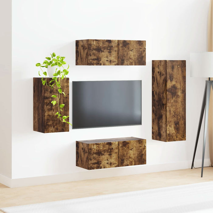 Set comodă TV Pe perete 3 pcs Stejar fumuriu Lemn compozit - WALTI WALTI