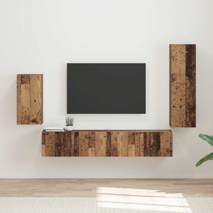 Set comodă TV Pe perete 3 pcs Lemn vechi Lemn compozit - WALTI WALTI