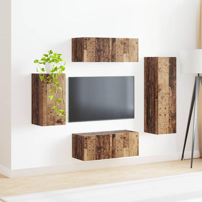 Set comodă TV Pe perete 3 pcs Lemn vechi Lemn compozit - WALTI WALTI
