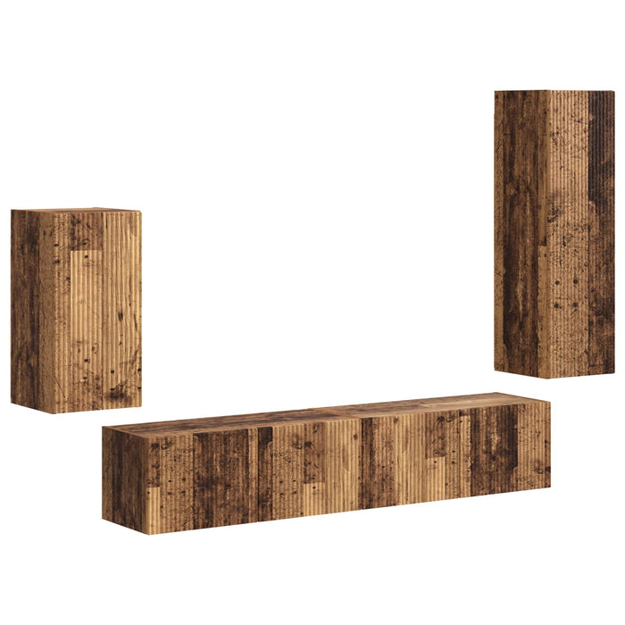Set comodă TV Pe perete 3 pcs Lemn vechi Lemn compozit - WALTI WALTI