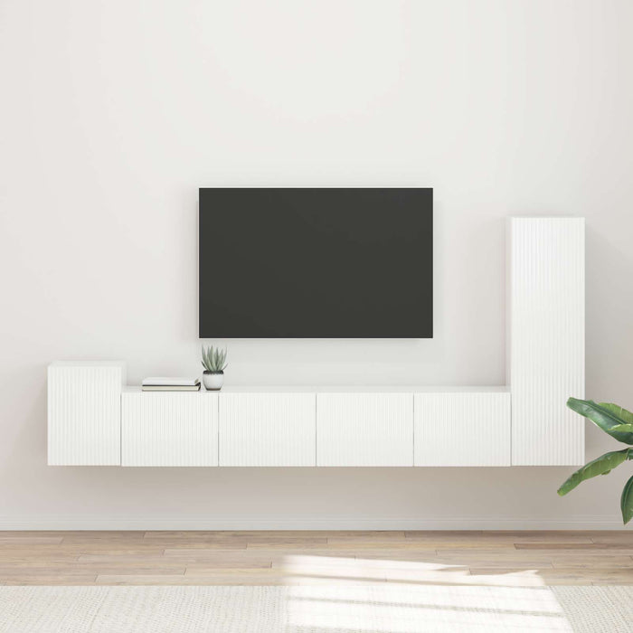 Set comodă TV Pe perete 3 pcs Alb lucios Lemn compozit - WALTI WALTI