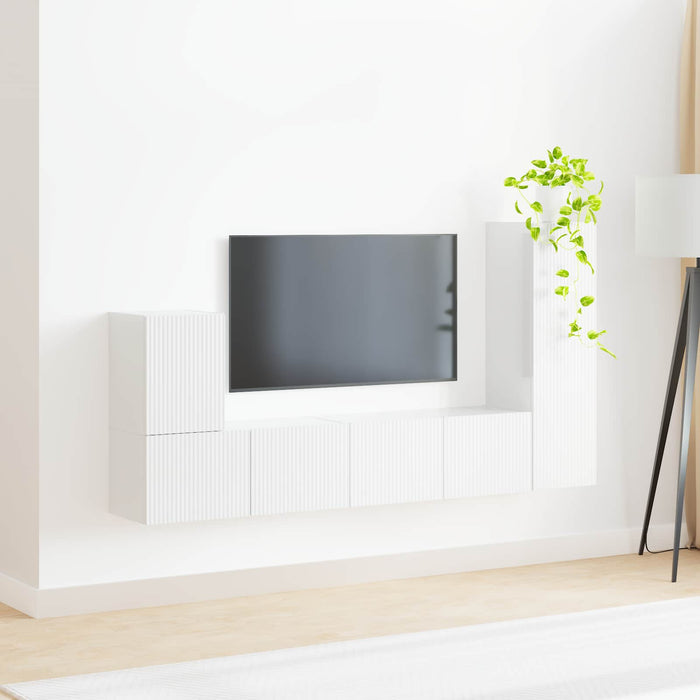 Set comodă TV Pe perete 3 pcs Alb lucios Lemn compozit - WALTI WALTI