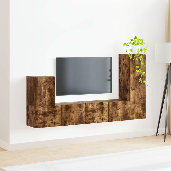 Set comodă TV Pe perete 3 pcs Stejar fumuriu Lemn compozit - WALTI WALTI