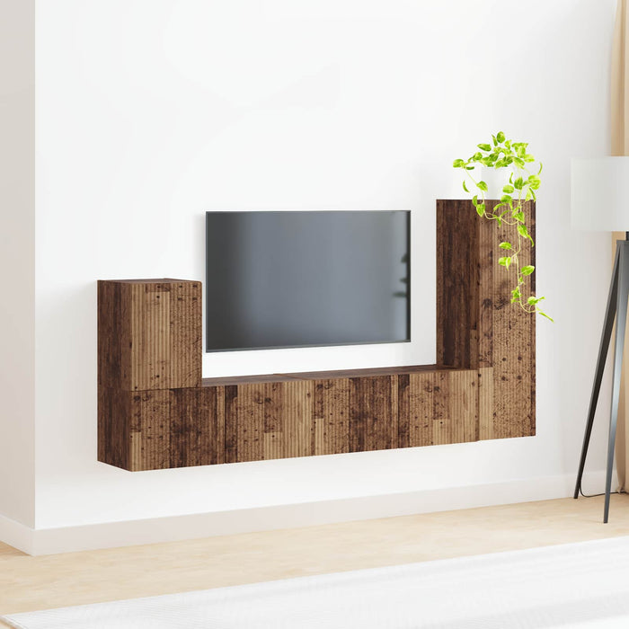 Set comodă TV Pe perete 3 pcs Lemn vechi Lemn compozit - WALTI WALTI