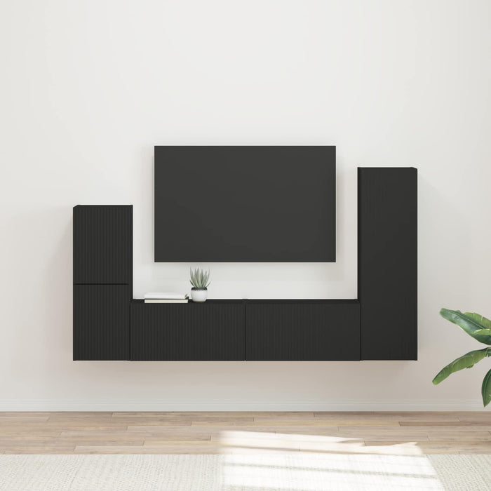 Set comodă TV Pe perete 4 pcs Negru Lemn compozit - WALTI WALTI