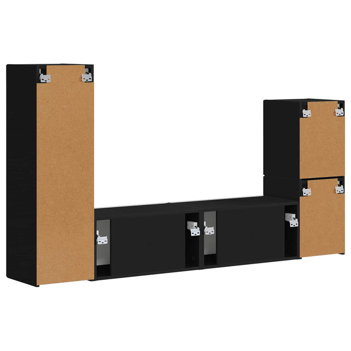 Set comodă TV Pe perete 4 pcs Negru Lemn compozit - WALTI WALTI
