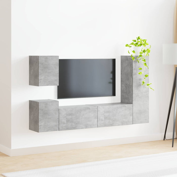 Set comodă TV Pe perete 4 pcs Gri din beton Lemn compozit - WALTI WALTI