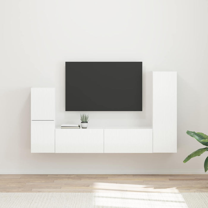 Set comodă TV Pe perete 4 pcs Alb lucios Lemn compozit - WALTI WALTI