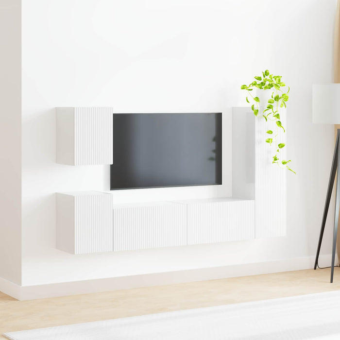 Set comodă TV Pe perete 4 pcs Alb lucios Lemn compozit - WALTI WALTI