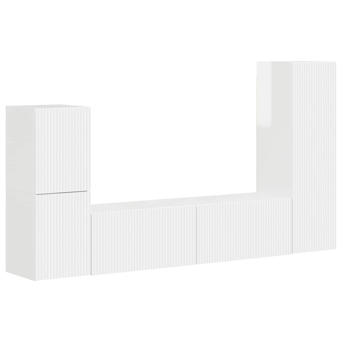 Set comodă TV Pe perete 4 pcs Alb lucios Lemn compozit - WALTI WALTI