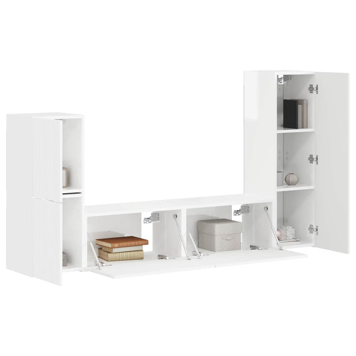 Set comodă TV Pe perete 4 pcs Alb lucios Lemn compozit - WALTI WALTI