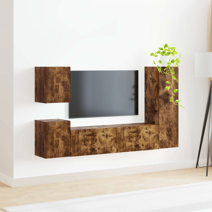 Set comodă TV Pe perete 4 pcs Stejar fumuriu Lemn compozit - WALTI WALTI