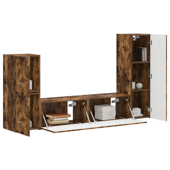 Set comodă TV Pe perete 4 pcs Stejar fumuriu Lemn compozit - WALTI WALTI