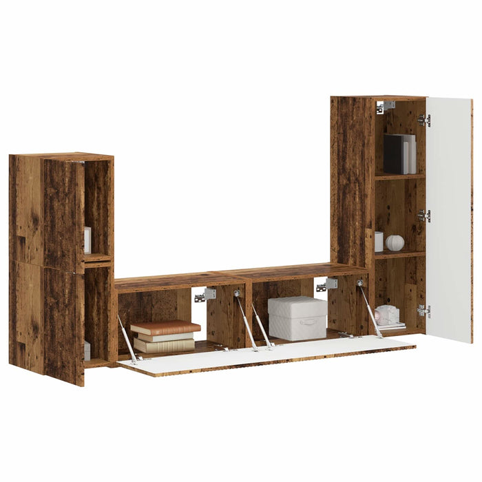 Set comodă TV Pe perete 4 pcs Lemn vechi Lemn compozit - WALTI WALTI
