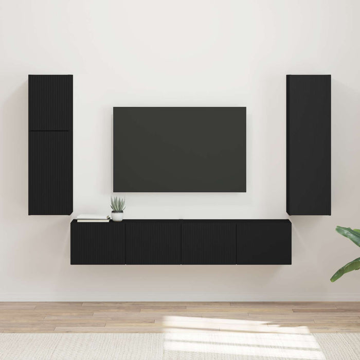 Set comodă TV Pe perete 4 pcs Negru Lemn compozit - WALTI WALTI