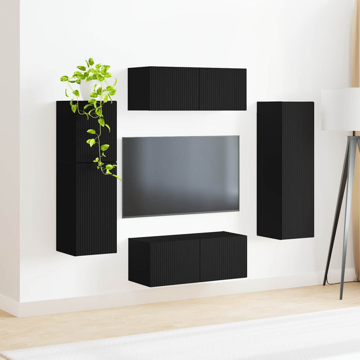 Set comodă TV Pe perete 4 pcs Negru Lemn compozit - WALTI WALTI