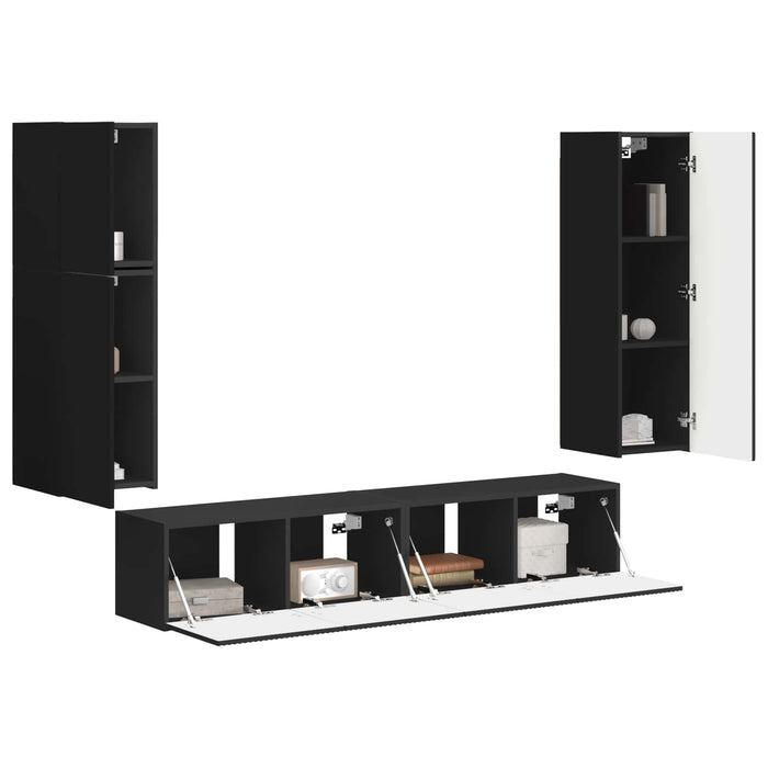Set comodă TV Pe perete 4 pcs Negru Lemn compozit - WALTI WALTI
