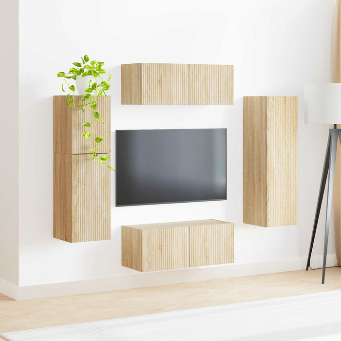 Set comodă TV Pe perete 4 pcs Stejar Sonoma Lemn compozit - WALTI WALTI