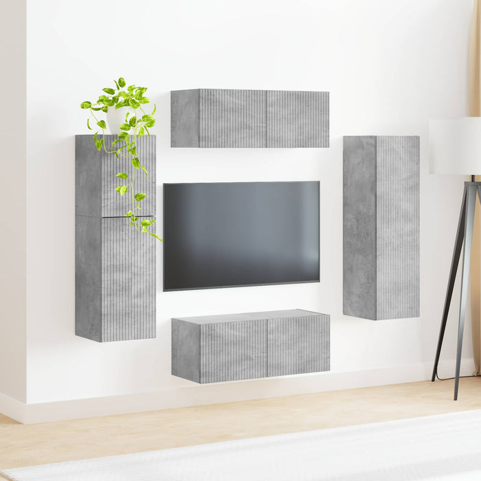 Set comodă TV Pe perete 4 pcs Gri din beton Lemn compozit - WALTI WALTI