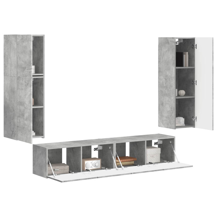 Set comodă TV Pe perete 4 pcs Gri din beton Lemn compozit - WALTI WALTI