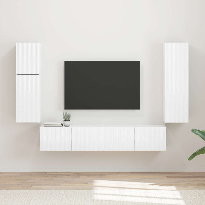Set comodă TV Pe perete 4 pcs Alb lucios Lemn compozit - WALTI WALTI
