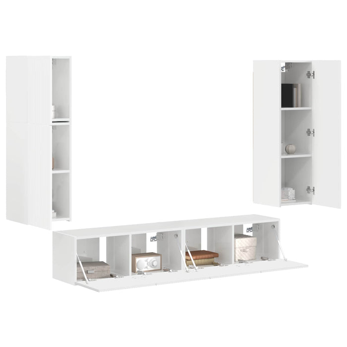 Set comodă TV Pe perete 4 pcs Alb lucios Lemn compozit - WALTI WALTI