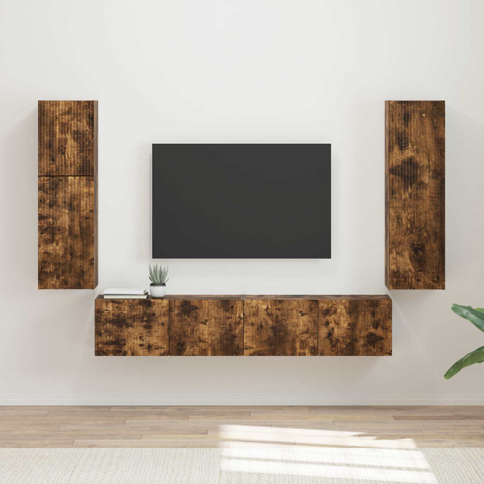 Set comodă TV Pe perete 4 pcs Stejar fumuriu Lemn compozit - WALTI WALTI